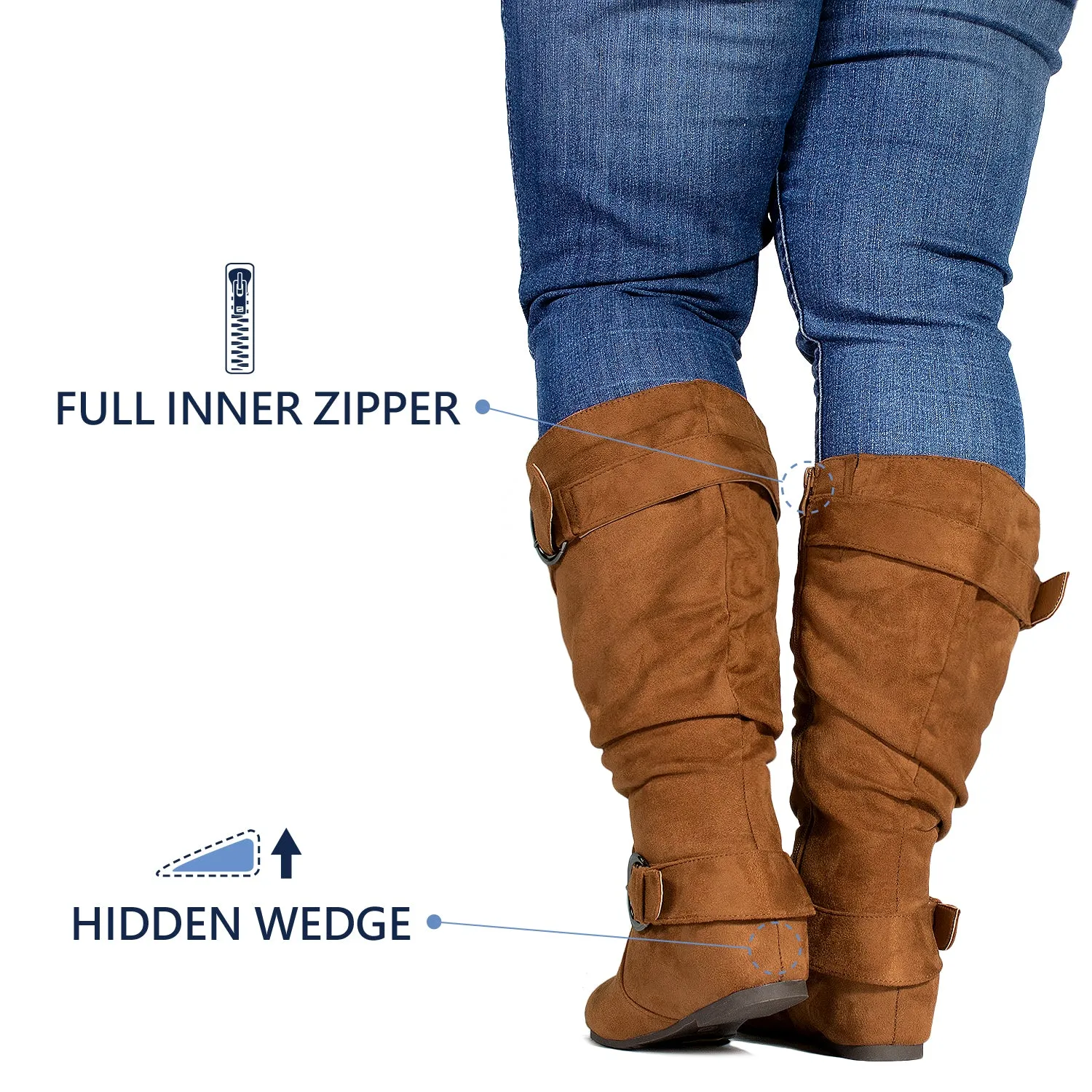 "Wide Calf & Wide Width" Wedge Knee High Boots CAMEL
