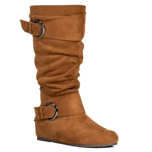 "Wide Calf & Wide Width" Wedge Knee High Boots CAMEL