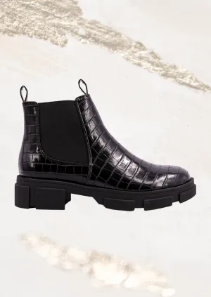 Shu Shop Yohana Black Croc Combat Boot