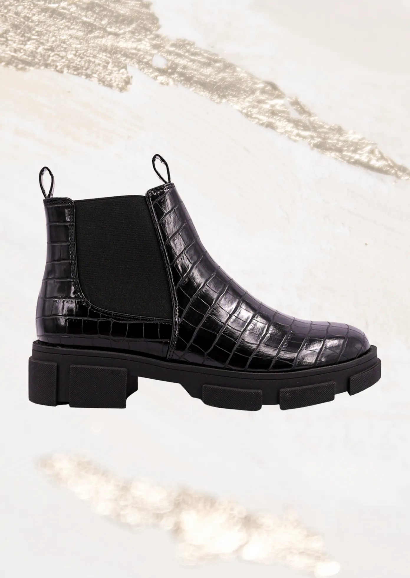 Shu Shop Yohana Black Croc Combat Boot