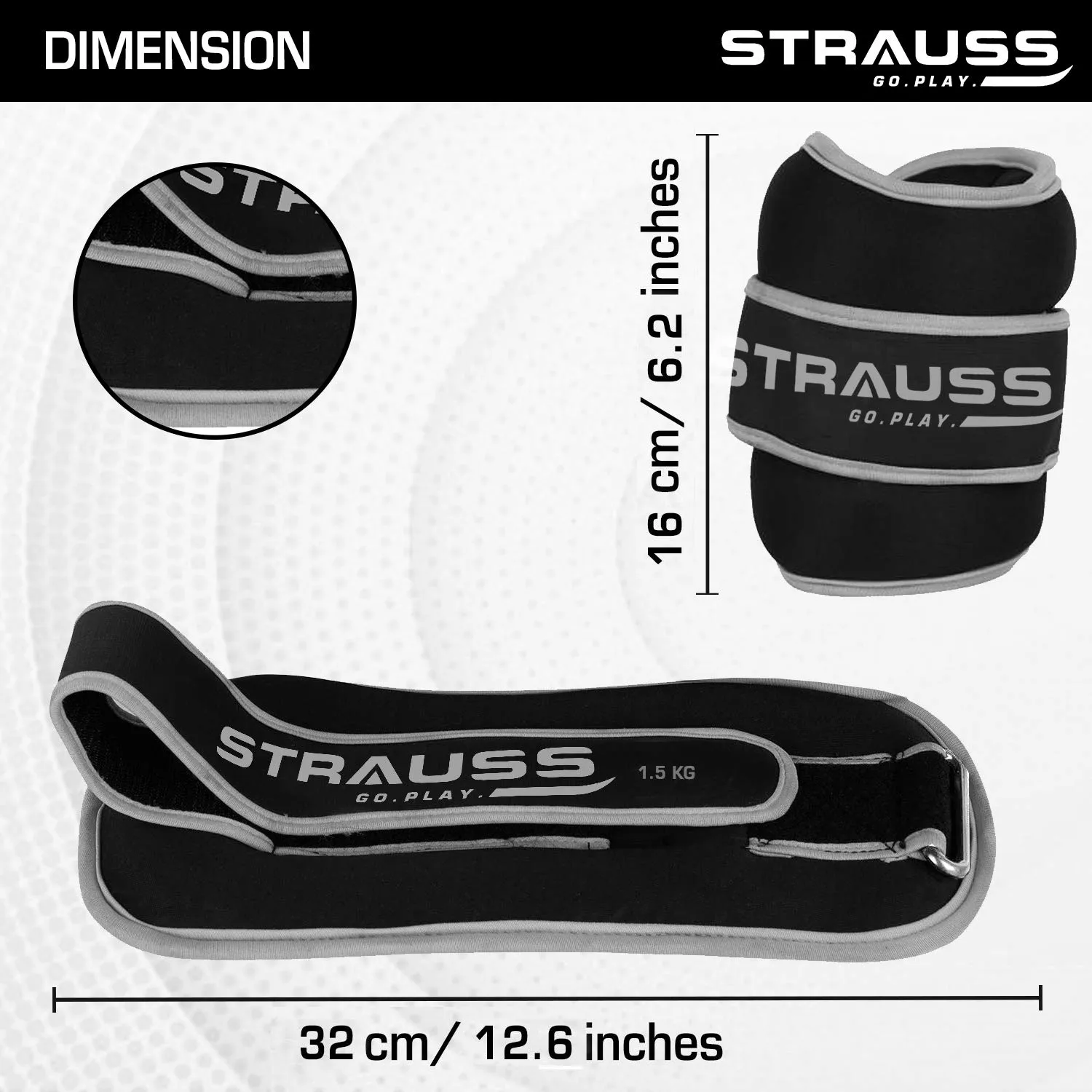 Strauss Round Shape Adjustable Ankle Weight/Wrist Weights 1.5 KG X 2 | Ideal for Walking, Running, Jogging, Cycling, Gym, Workout & Strength Training | Easy to Use on Ankle, Wrist, Leg, (Grey)