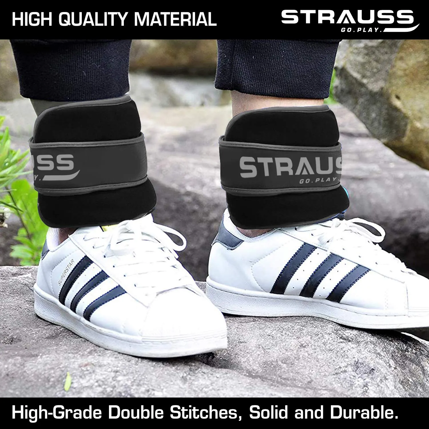 Strauss Round Shape Adjustable Ankle Weight/Wrist Weights 1.5 KG X 2 | Ideal for Walking, Running, Jogging, Cycling, Gym, Workout & Strength Training | Easy to Use on Ankle, Wrist, Leg, (Grey)