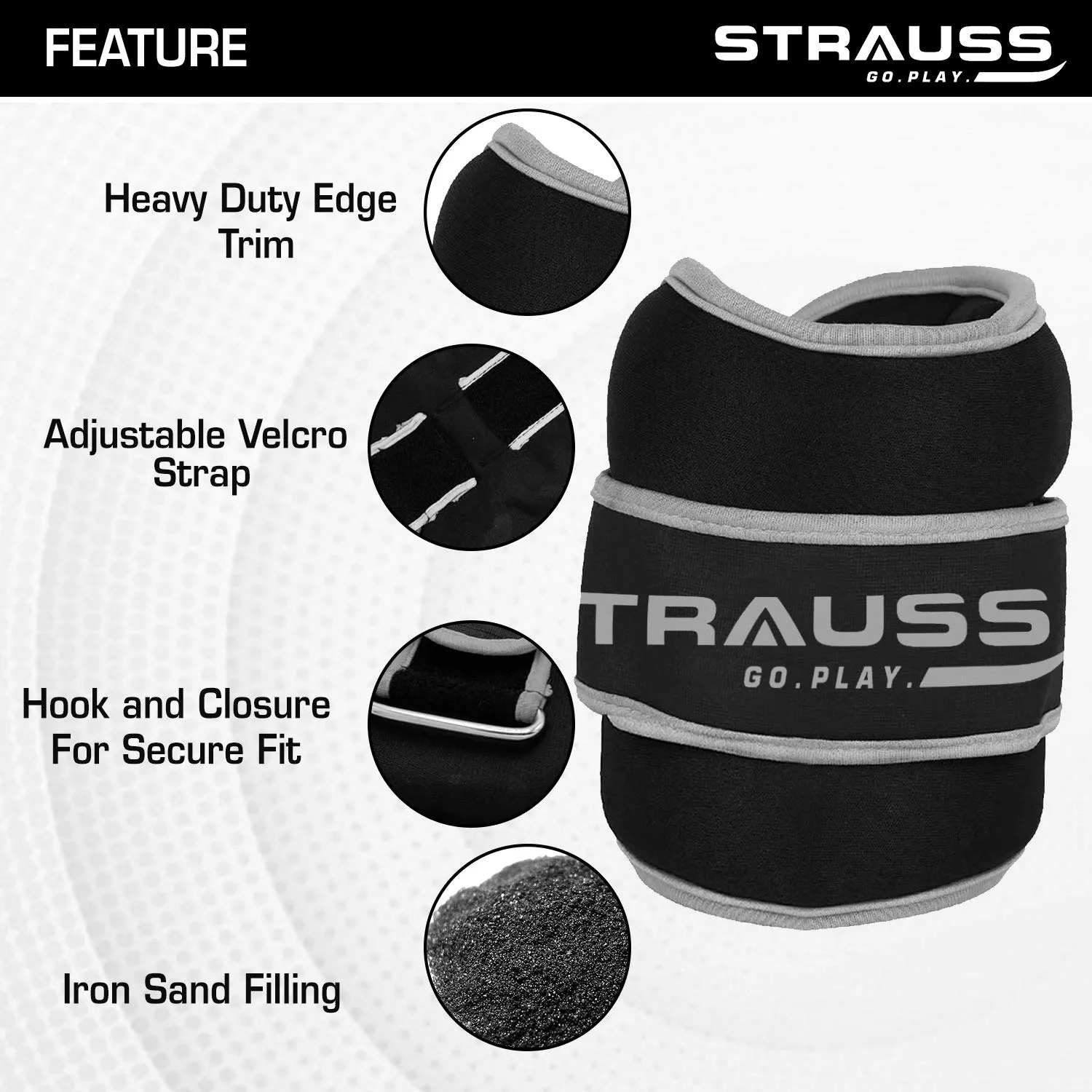 Strauss Round Shape Adjustable Ankle Weight/Wrist Weights 1.5 KG X 2 | Ideal for Walking, Running, Jogging, Cycling, Gym, Workout & Strength Training | Easy to Use on Ankle, Wrist, Leg, (Grey)