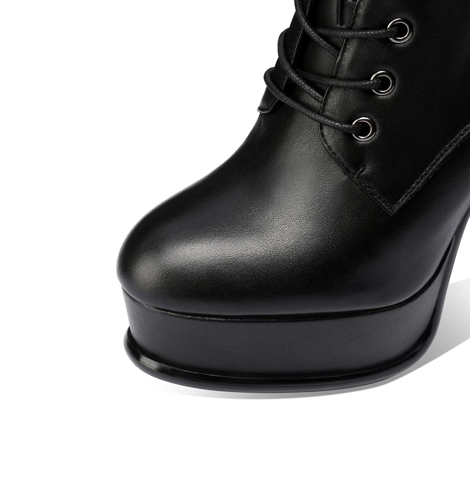 TinaCus Handmade Women's Leather Platform Front Lace Up Side Zipper Round Toe High Block Heel Mid-Calf Boots