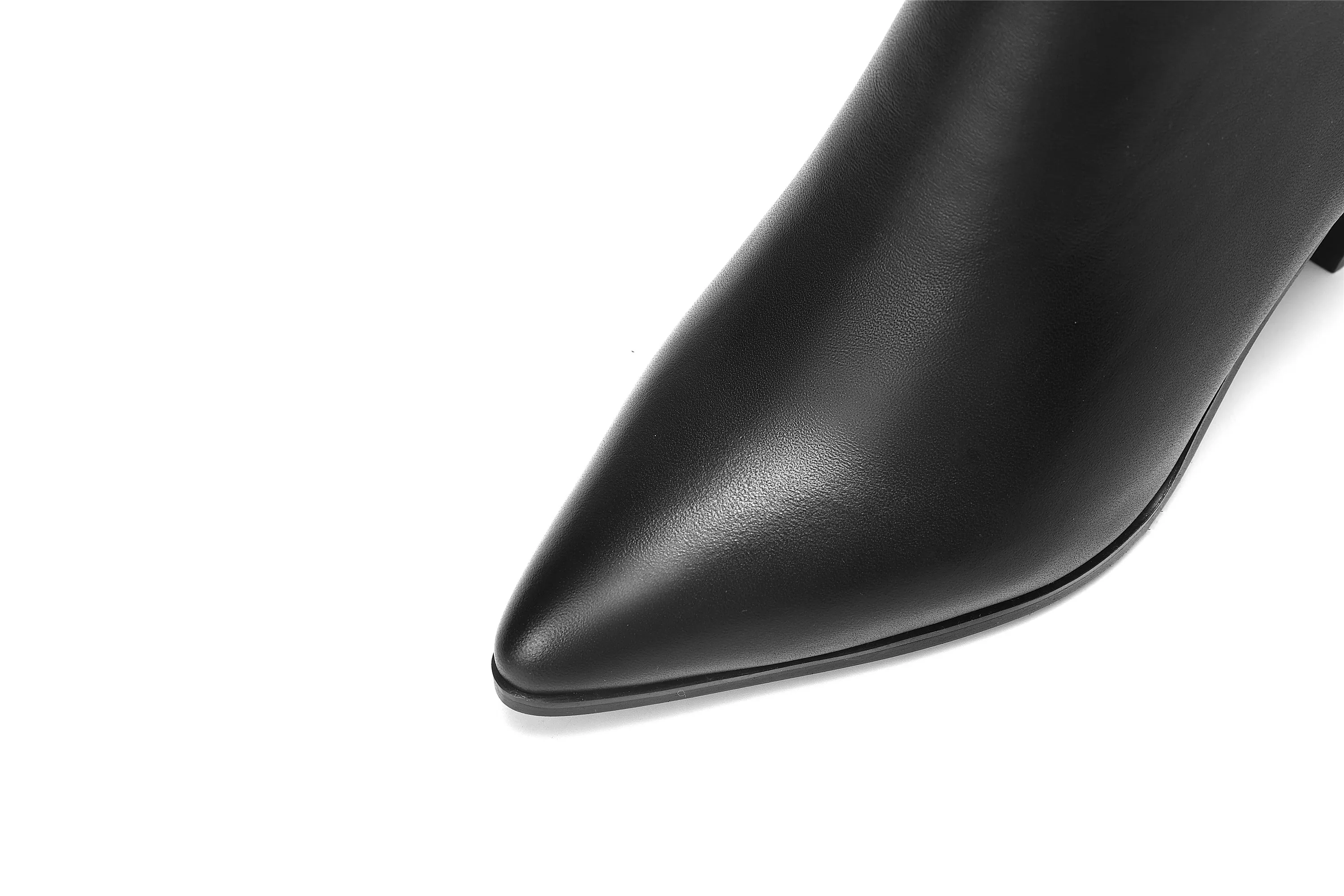 TinaCus Women's Genuine Leather Pointed Toe Handmade Chunky Heel Zip Up Stylish Crumpled Knee High Boots