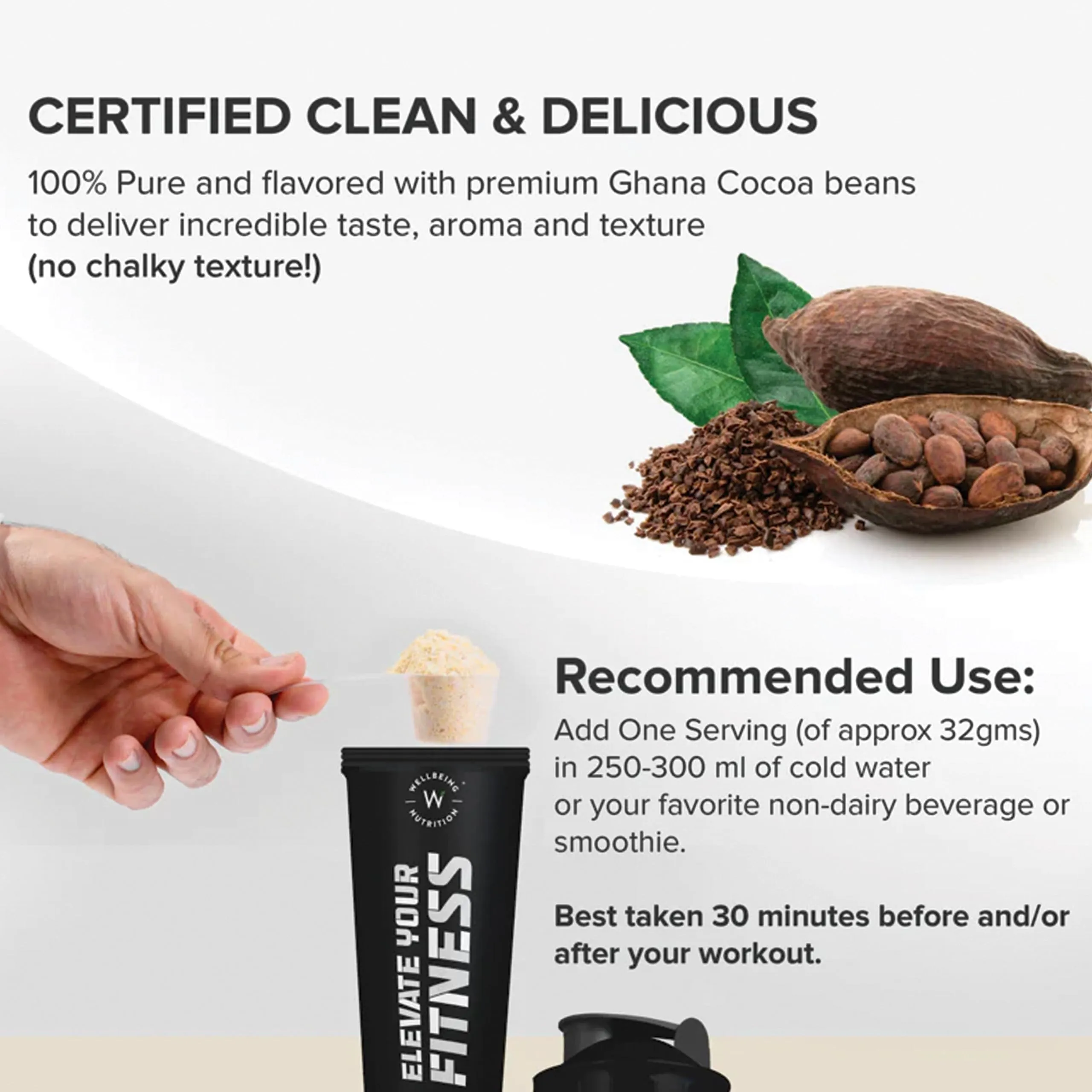 Wellbeing Nutrition Organic Vegan Plant Protein Isolate Powder | 22g Protein, 5g BCAA European Pea & Brown Rice Protein | Superfoods, Fiber for Muscle Growth & Recovery | Dark Chocolate - 500gm